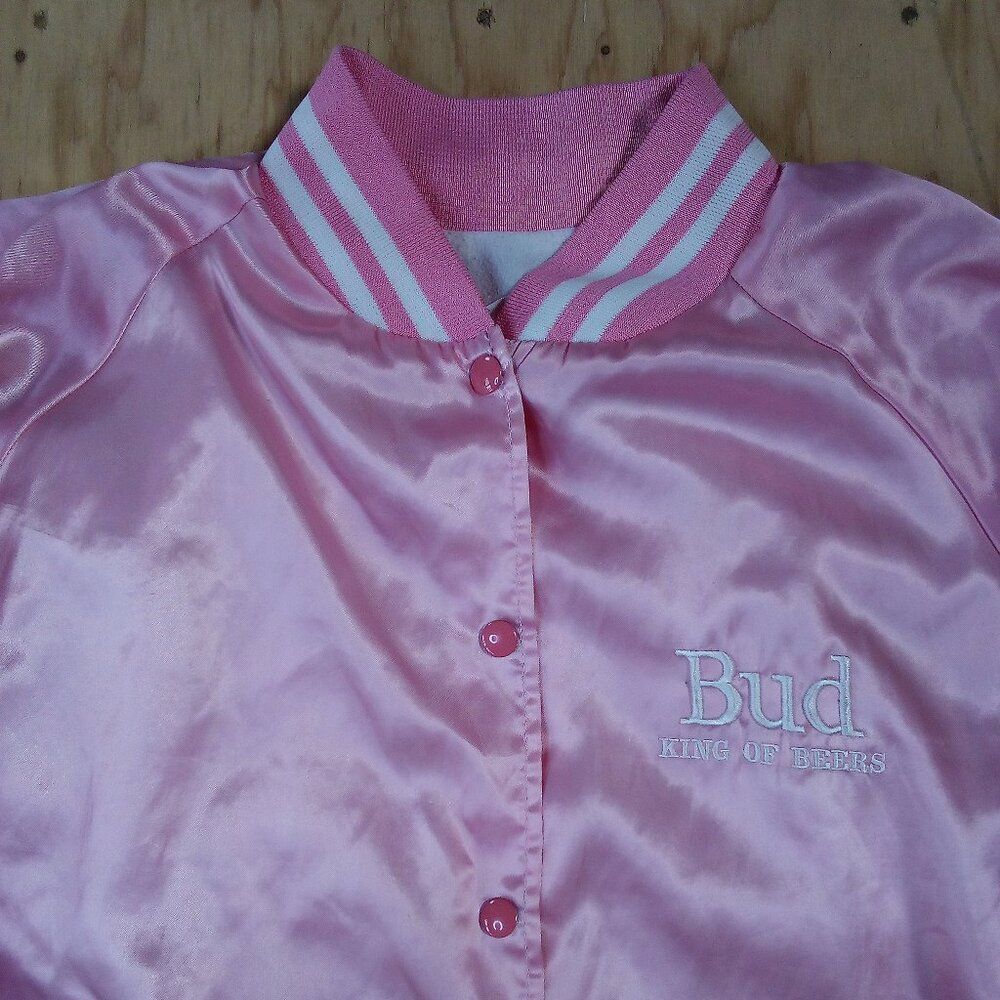 Vintage Budweiser King Of Beers Pink Satin Jacket